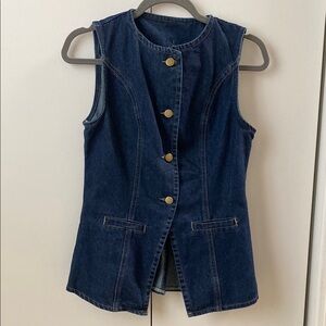 Denim Sleeveless Vest with Gold Buttons